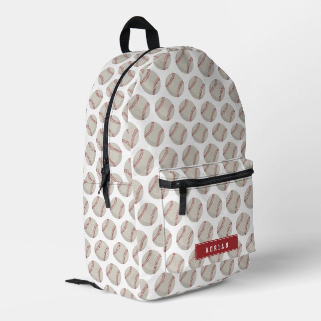 Baseball Sports School Personalized Name Printed Backpack (Back Corner Left)