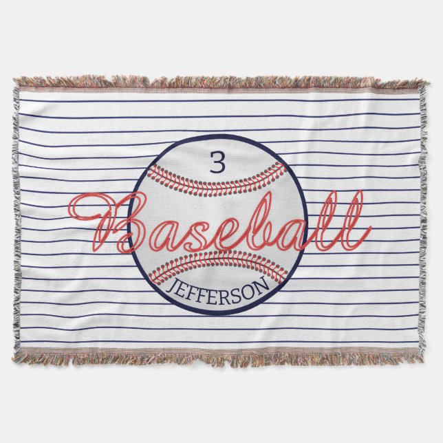 Baseball Sports Throw Blanket with Name Number (Front)