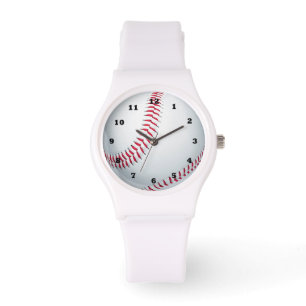 Baseball sports white silicone strap watch