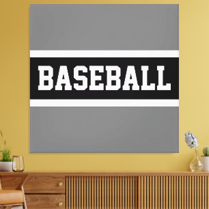 BASEBALL Sporty Black White Grey Athletic Stripes Canvas Print