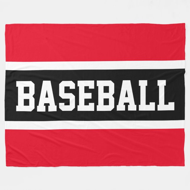 BASEBALL Sporty Bright Red Black White Stripes  Fleece Blanket (Front (Horizontal))