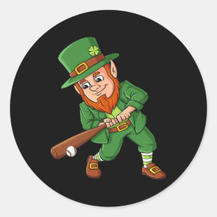 Baseball St Patricks Day Leprechaun Hitter Batter  Classic Round Sticker