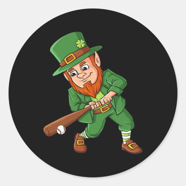 Baseball St Patricks Day Leprechaun Hitter Batter  Classic Round Sticker (Front)