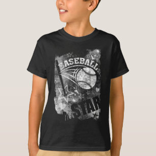 Baseball Star, Black Grunge Baseball T-Shirt