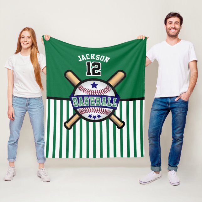 Baseball ⚾ Star - Dark Blue and Green Fleece Blanket (In Situ)