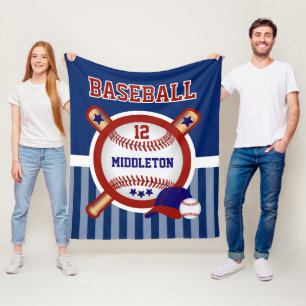 Baseball Star in Dark Blue and Red Fleece Blanket