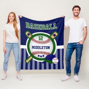 Baseball Star in Dark Green and Blue Fleece Blanket