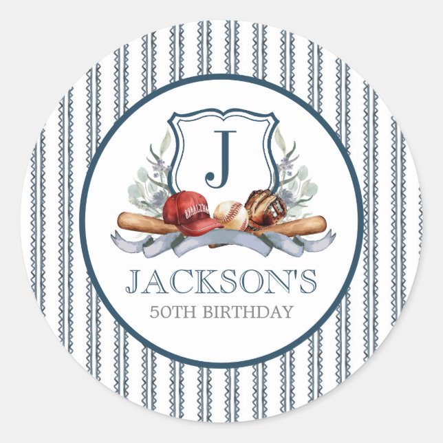 Baseball sticker, baseball party favour classic round sticker (Front)