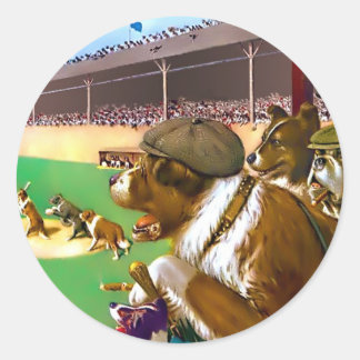 Baseball Stickers:  "Baseball Dogs" Classic Round Sticker