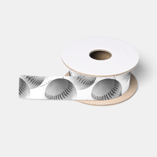 Baseball Stitches (Black and White) Satin Ribbon