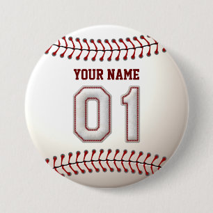 Baseball Stitches Player Number 1 and Custom Name 3 Inch Round Button
