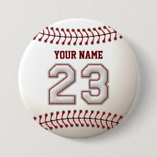 Baseball Stitches Player Number 23 and Custom Name 3 Inch Round Button