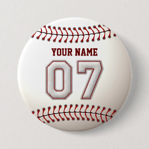 Baseball Stitches Player Number 7 and Custom Name 3 Inch Round Button