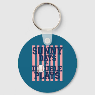 Baseball sunny days double plays girly game day keychain