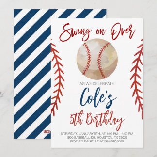 Baseball Swing on Over Birthday Invitation