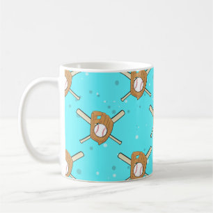 Baseball Symbols - Seamless Pattern on Sky Blue Coffee Mug