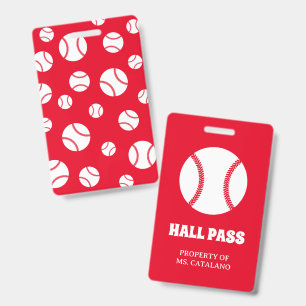 baseball Teacher Hall Pass school colours Badge