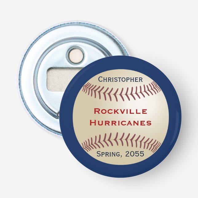 Baseball Team, Bar Accessory Personalized Button Bottle Opener (Front)