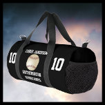 Baseball Team, Coach or Player Black Personalized Duffle Bag<br><div class="desc">This personalized name duffel gear bag is a unique and fun gift for a baseball player, team, or coach! On the front - a baseball on a black background, with white lettering - very bright and eye catching. Easy to change the three lines of text and optional player number on...</div>