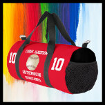 Baseball Team, Coach or Player Red Personalized Duffle Bag<br><div class="desc">This personalized name duffel gear bag is a unique and fun gift for a baseball player, team, or coach! On the front - a baseball on a red background, with white lettering - very bright and eye catching. Sides of this duffle bag are black, giving it a sharp, trendy, modern...</div>