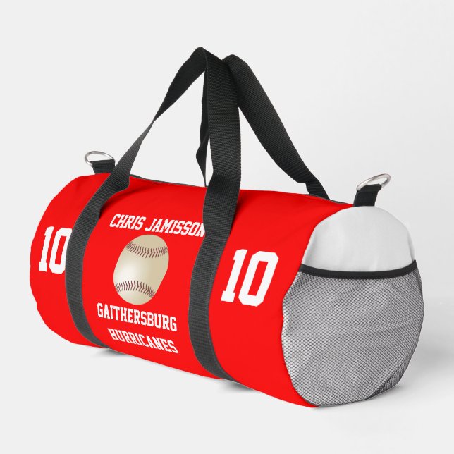 Baseball Team, Coach or Player Red Personalized Duffle Bag (Right Corner)