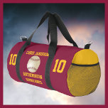 Baseball Team Coach Player Maroon Gold Personalize Duffle Bag<br><div class="desc">This personalized name duffel gear bag is a unique and fun gift for a baseball player, team, or coach! On the front - a baseball on a maroon background, with gold lettering - very bright and eye catching. Sides of this duffle bag are gold, giving it a sharp, trendy, modern...</div>