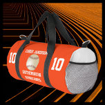 Baseball Team, Coach Player Orange Personalized Duffle Bag<br><div class="desc">This personalized name duffel gear bag is a unique and fun gift for a baseball player, team, or coach! On the front - a baseball on a bright orange background, with white lettering - very bright and eye catching. Sides of this duffle bag are white, giving it a sharp, trendy,...</div>