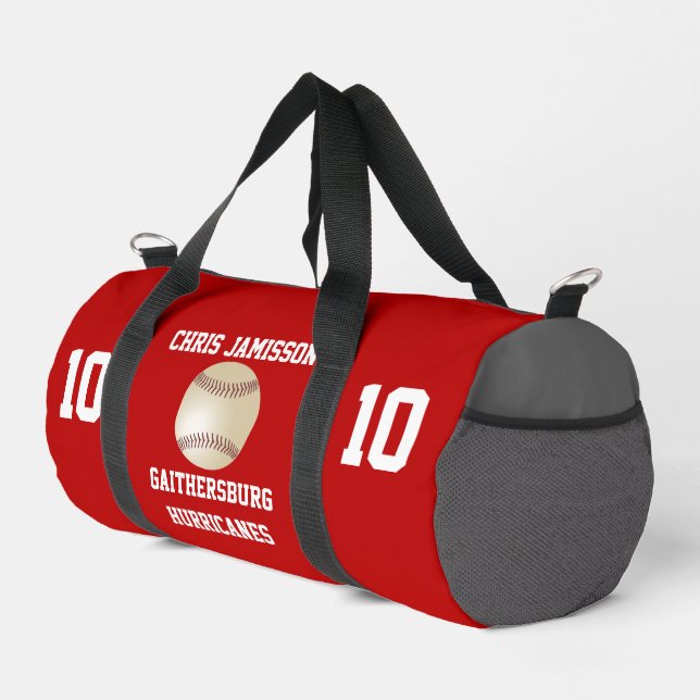 Baseball Team Coach Player Scarlet and Gray Custom Duffle Bag (Right Corner)