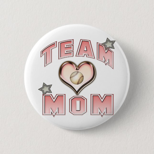 Baseball Team Mom 2 Inch Round Button (Front)