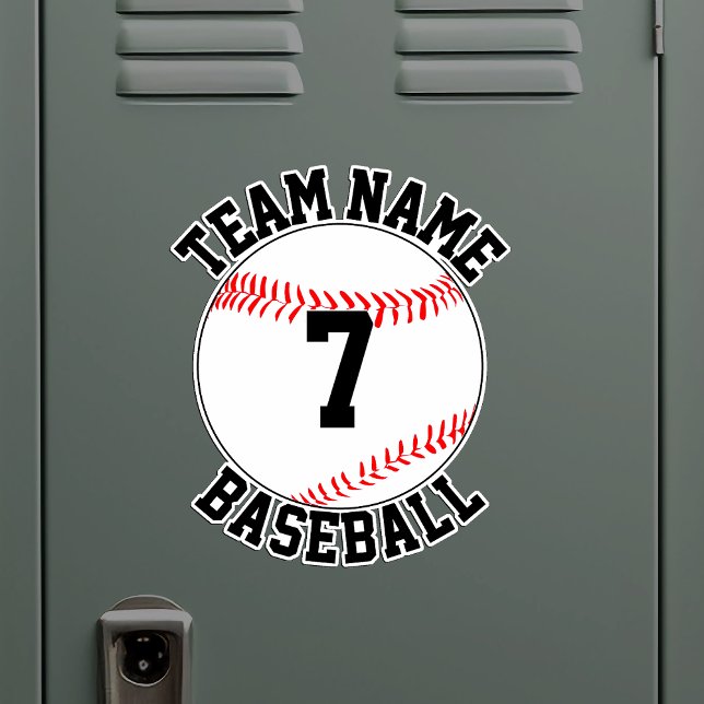 Baseball Team Name and Player Number Customizable (Custom baseball sticker with team name and player number on metal locker)