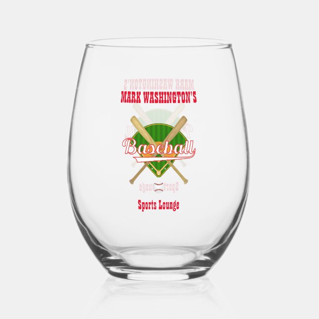 Baseball Team Player Sports Lounge Stemless Wine Glass (Front)