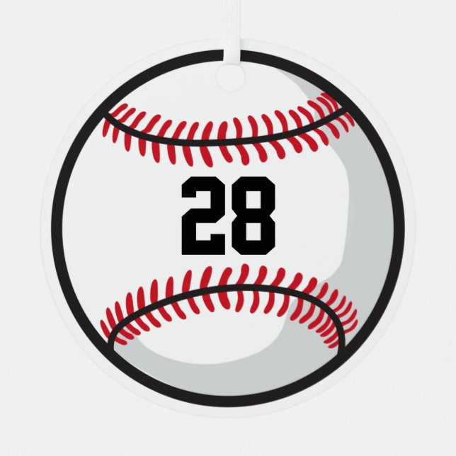 Baseball Team Player White Red Black Custom Fun Metal Ornament (Front)