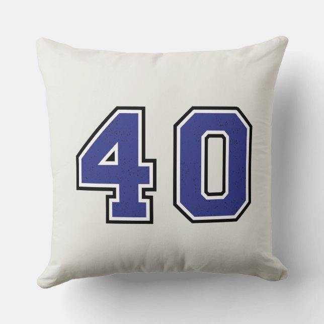 Baseball team player with number blue throw pillow (Back)