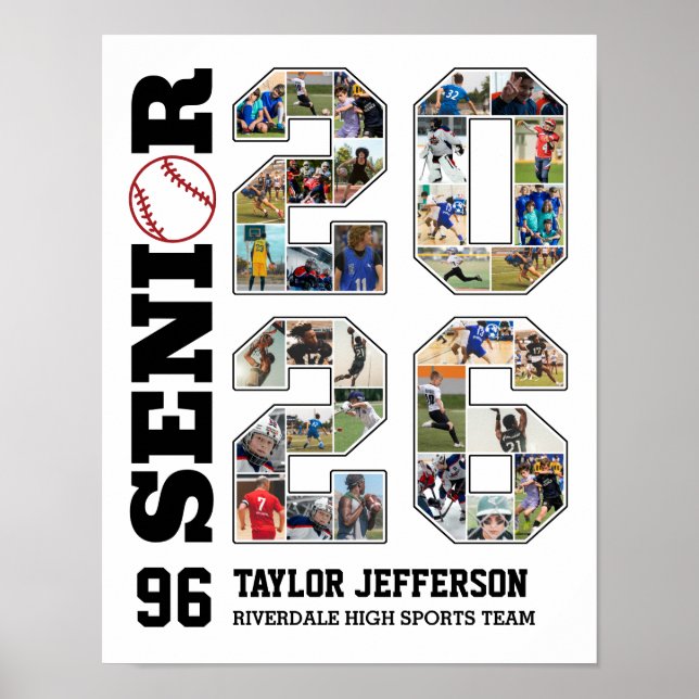 Baseball Team Senior 2026 Sports Photo Collage Poster (Front)