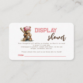 Baseball Teddy Bear Girl Unwaped Gift Baby Shower Enclosure Card