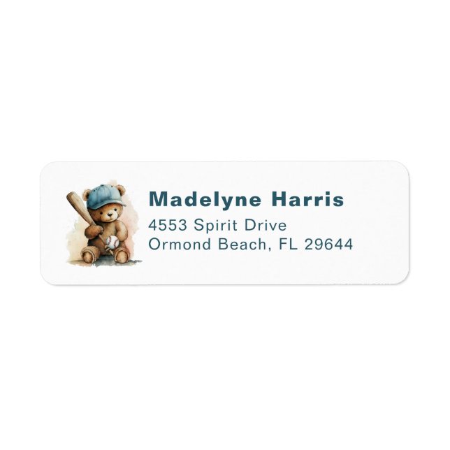 Baseball Teddy Bear Personalized Boy Baby Shower (Front)