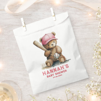Baseball Teddy Bear Personalized Girl Baby Shower Favour Bag