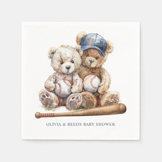 Baseball Teddy Bears Twins Baby Shower Napkin (Front)