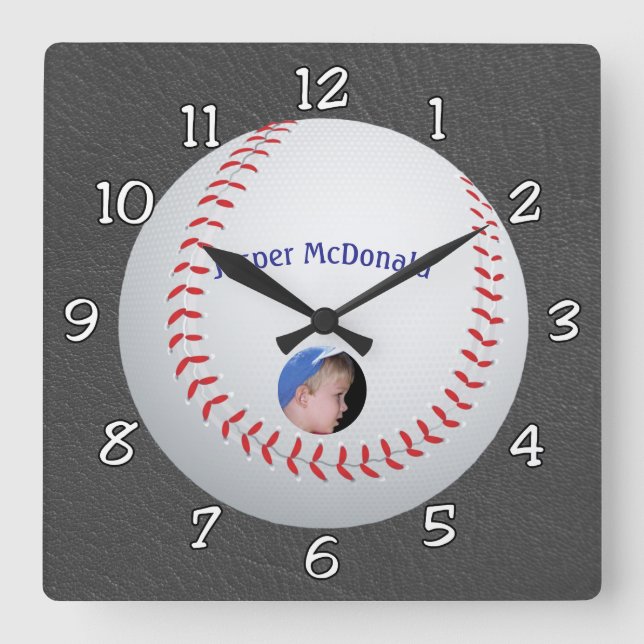 Baseball Textured Background photo personalize Square Wall Clock (Front)