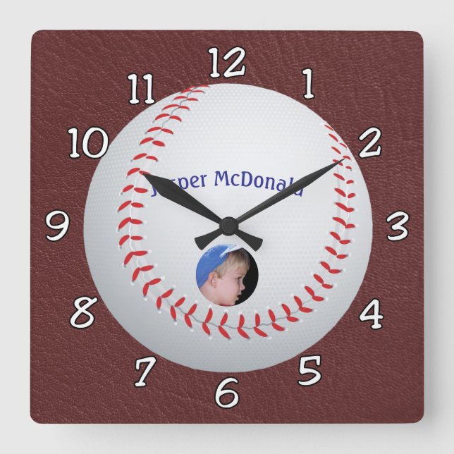 Baseball Textured Background photo personalize Square Wall Clock (Front)