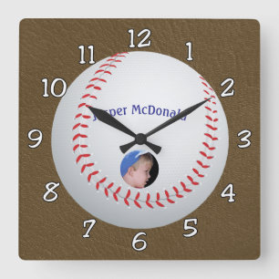 Baseball Textured Background photo personalize Square Wall Clock