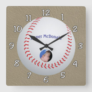 Baseball Textured Background photo personalize Square Wall Clock