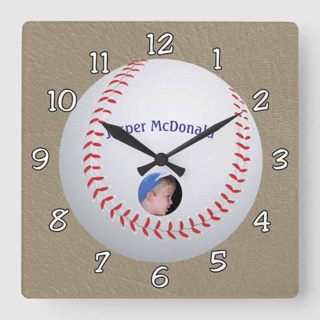 Baseball Textured Background photo personalize Square Wall Clock (Front)