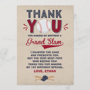 Baseball Thank You Card Baseball 1st Birthday