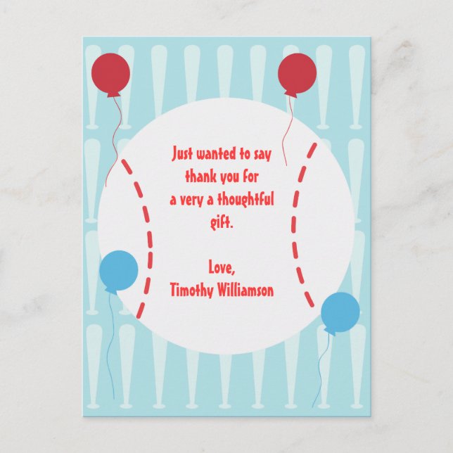 Baseball Thank You Post Card (Front)