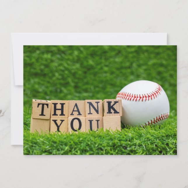 Baseball thank you with baseball on green grass card (Front)