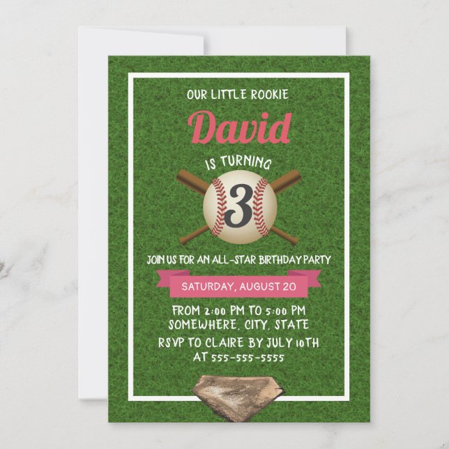 Baseball Theme All Star Birthday Party Invitation (Front)