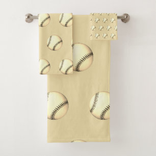 Baseball Theme Beige Bath Towel Set