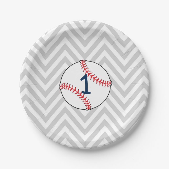 Baseball Theme First Birthday Paper Plates (Front)