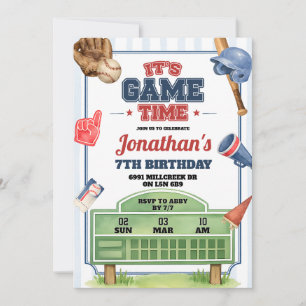 Baseball Theme Game Time Birthday Invitation